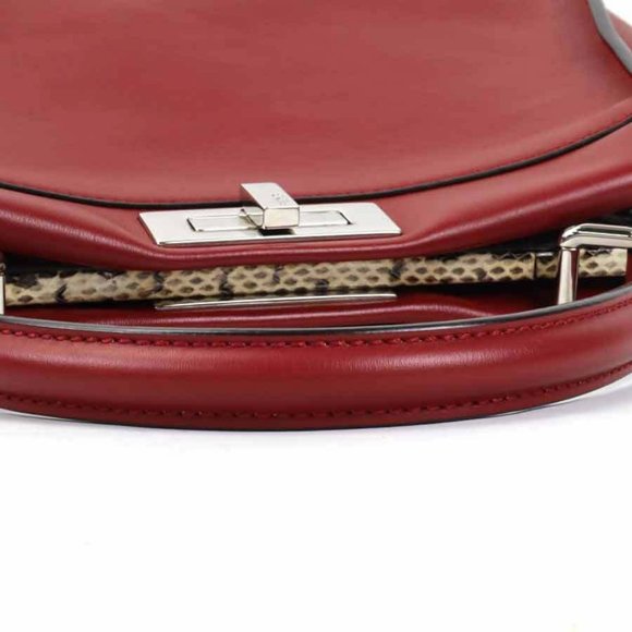 Authentic FENDI Peekaboo Handbag Shoulder Bag Dark Red Leather/Silvertone - Picture 8 of 16